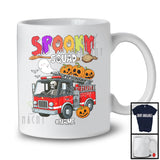 Personalized Spooky Squad; Scary Halloween Skeleton Driving Firetruck; Custom Name Driver T-Shirt