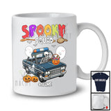 Personalized Spooky Squad; Scary Halloween Skeleton Driving Police Car; Custom Name Driver T-Shirt