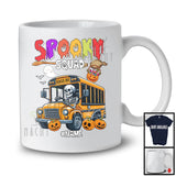 Personalized Spooky Squad; Scary Halloween Skeleton Driving School Bus; Custom Name Driver T-Shirt