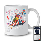 Personalized Sun Conure Riding Firecracker, Lovely 4th Of July USA Flag Custom Name, Bird Animal T-Shirt