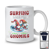 Personalized Surfing With My Gnomies; Lovely Christmas Plaid Custom Name Couple Gnomes T-Shirt