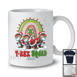 Personalized T-Rex Squad; Amazing Christmas Custom Name Dinosaur Santa; Snowing Rainbow T-Shirt