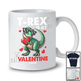 Personalized T-Rex Is My Valentine; Adorable T-Rex Dinosaur Holding Heart; Custom Name Men Single T-Shirt