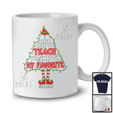 Personalized Teaching's My Favorite; Proud Christmas Lights Tree Elf; Custom Name Teacher T-Shirt