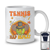 Personalized Tennis Turkey Nap Repeat, Joyful Thanksgiving Fall Leaves, Custom Name Sport Player T-Shirt