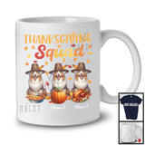 Personalized Thanksgiving Squad, Lovely Three Pilgrim Australian Shepherds, Custom Name Fall Leaves T-Shirt