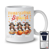 Personalized Thanksgiving Squad, Lovely Three Pilgrim Basset Hounds, Custom Name Fall Leaves T-Shirt