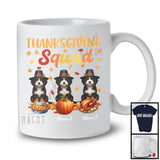 Personalized Thanksgiving Squad, Lovely Three Pilgrim Bernedoodles, Custom Name Fall Leaves T-Shirt