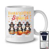 Personalized Thanksgiving Squad, Lovely Three Pilgrim Bernese Mountains, Custom Name Fall Leaves T-Shirt