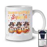 Personalized Thanksgiving Squad, Lovely Three Pilgrim Bulldogs, Custom Name Fall Leaves T-Shirt