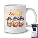 Personalized Thanksgiving Squad, Lovely Three Pilgrim Cats, Custom Name Fall Leaves T-Shirt