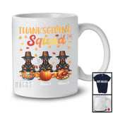 Personalized Thanksgiving Squad, Lovely Three Pilgrim Dobermanns, Custom Name Fall Leaves T-Shirt