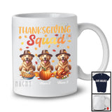 Personalized Thanksgiving Squad, Lovely Three Pilgrim Golden Retrievers, Custom Name Fall Leaves T-Shirt