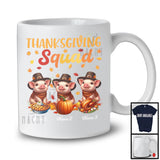 Personalized Thanksgiving Squad, Lovely Three Pilgrim Pigs, Custom Name Fall Leaves T-Shirt