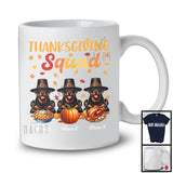 Personalized Thanksgiving Squad, Lovely Three Pilgrim Rottweilers, Custom Name Fall Leaves T-Shirt