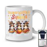 Personalized Thanksgiving Squad, Lovely Three Pilgrim Shetland Sheepdogs, Custom Name Fall Leaves T-Shirt