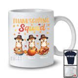 Personalized Thanksgiving Squad, Lovely Three Pilgrim Shiba Inus, Custom Name Fall Leaves T-Shirt