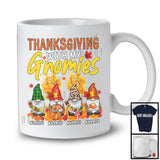 Personalized Thanksgiving With My Gnomies; Adorable Custom Name 4 Gnomes Plaid; Fall Tree T-Shirt