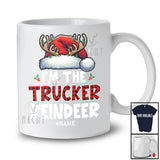 Personalized The Trucker Reindeer; Joyful Christmas Plaid Santa; Custom Name Trucker T-Shirt