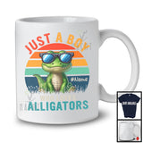 Personalized Vintage Retro Boy Who Loves Alligators; Lovely Custom Name Animal Sunglasses T-Shirt