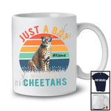 Personalized Vintage Retro Boy Who Loves Cheetahs; Lovely Custom Name Animal Sunglasses T-Shirt