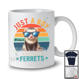 Personalized Vintage Retro Boy Who Loves Ferrets; Lovely Custom Name Animal Sunglasses T-Shirt