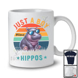 Personalized Vintage Retro Boy Who Loves Hippos; Lovely Custom Name Animal Sunglasses T-Shirt