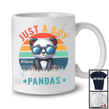 Personalized Vintage Retro Boy Who Loves Pandas; Lovely Custom Name Animal Sunglasses T-Shirt