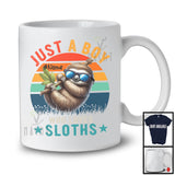 Personalized Vintage Retro Boy Who Loves Sloths; Lovely Custom Name Animal Sunglasses T-Shirt