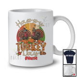 Personalized Vintage Retro Happy Turkey Day, Lovely Thanksgiving Couple Turkeys, Custom Name T-Shirt