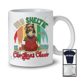 Personalized Vintage Retro My Sheltie Is My Christmas Cheer; Merry X-mas Santa Custom Name T-Shirt