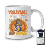 Personalized Volleyball Turkey Nap Repeat, Joyful Thanksgiving Fall Leaves, Custom Name Sport Player T-Shirt