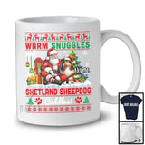 Personalized Warm Snuggles Shetland Sheepdog Cuddles, Lovely Christmas Sweater Custom Name Santa T-Shirt