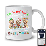 Personalized We Woof You A Merry Christmas; Lovely Plaid Cockapoos Custom Name T-Shirt