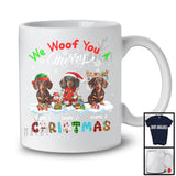 Personalized We Woof You A Merry Christmas; Lovely Plaid Dachshunds Custom Name T-Shirt