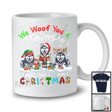 Personalized We Woof You A Merry Christmas; Lovely Plaid Huskies Custom Name T-Shirt