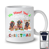 Personalized We Woof You A Merry Christmas; Lovely Plaid Leonbergers Custom Name T-Shirt