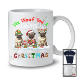 Personalized We Woof You A Merry Christmas; Lovely Plaid Pugs Custom Name T-Shirt