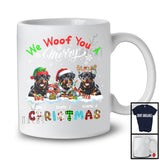 Personalized We Woof You A Merry Christmas; Lovely Plaid Rottweilers Custom Name T-Shirt