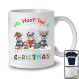 Personalized We Woof You A Merry Christmas; Lovely Plaid Schnauzers Custom Name T-Shirt