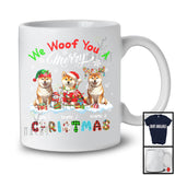 Personalized We Woof You A Merry Christmas; Lovely Plaid Shiba Inus Custom Name T-Shirt