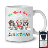 Personalized We Woof You A Merry Christmas; Lovely Plaid Shih Tzus Custom Name T-Shirt