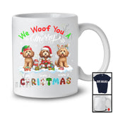 Personalized We Woof You A Merry Christmas; Lovely Plaid Sproodles Custom Name T-Shirt