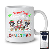 Personalized We Woof You A Merry Christmas; Lovely Plaid St. Bernards Custom Name T-Shirt