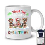 Personalized We Woof You A Merry Christmas; Lovely Plaid Yorkshire Terriers Custom Name T-Shirt