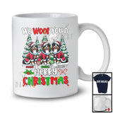 Personalized We Woof You A Merry Christmas; Lovely Three Santa Australian Shepherds; X-mas Tree T-Shirt