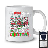 Personalized We Woof You A Merry Christmas; Lovely Three Santa Boston Terriers; X-mas Tree T-Shirt