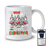 Personalized We Woof You A Merry Christmas; Lovely Three Santa Bull Terriers; X-mas Tree T-Shirt