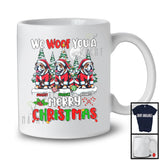 Personalized We Woof You A Merry Christmas; Lovely Three Santa Bulldogs; X-mas Tree T-Shirt