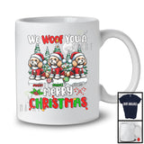 Personalized We Woof You A Merry Christmas; Lovely Three Santa Cockapoos; X-mas Tree T-Shirt